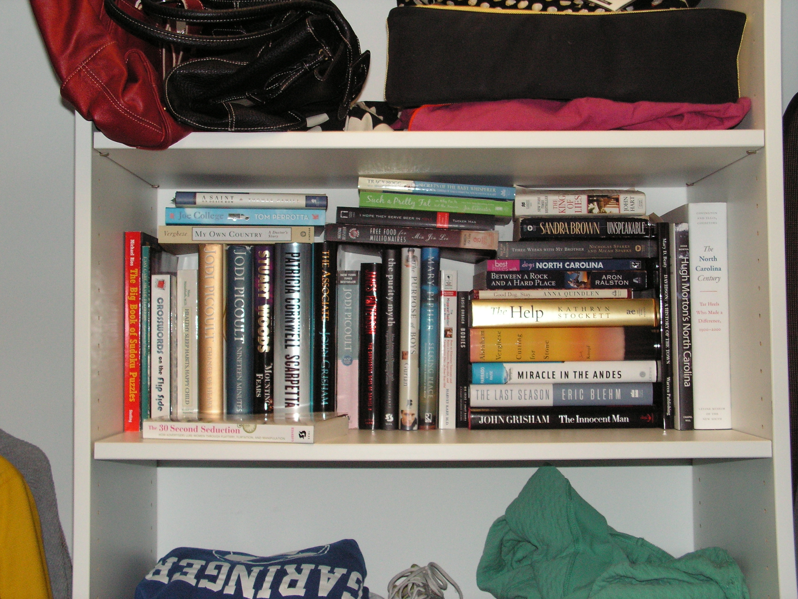 books in closet close up