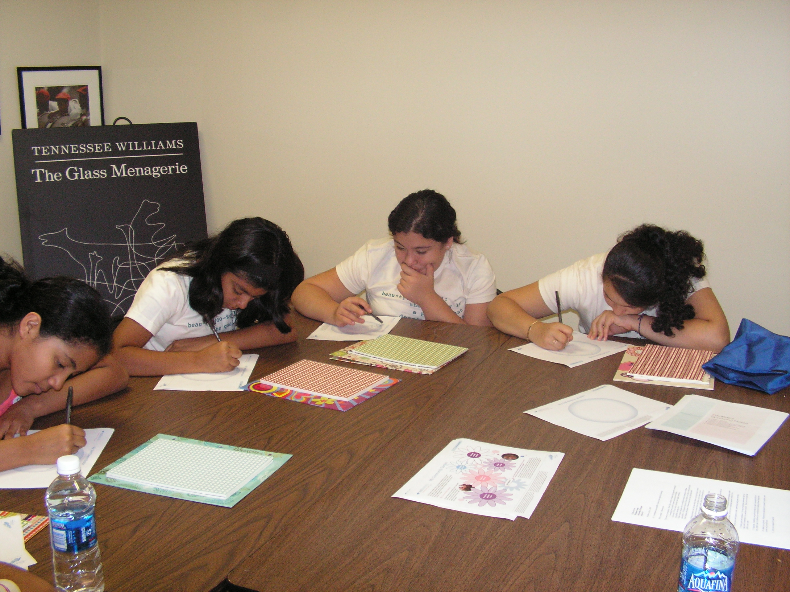 The girls work on some of the exercises during the body image workshop.