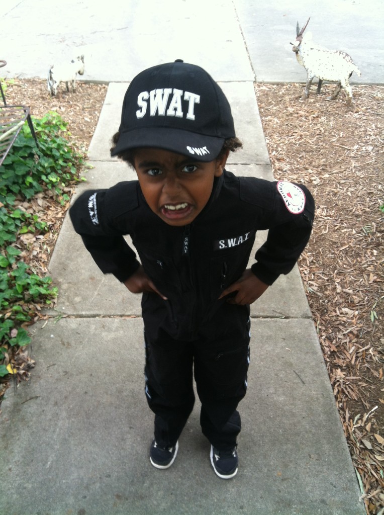 a super serious SWAT team police officer 